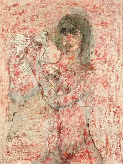 Jamil Naqsh (Artist), Woman with Dove, 1973, Painting