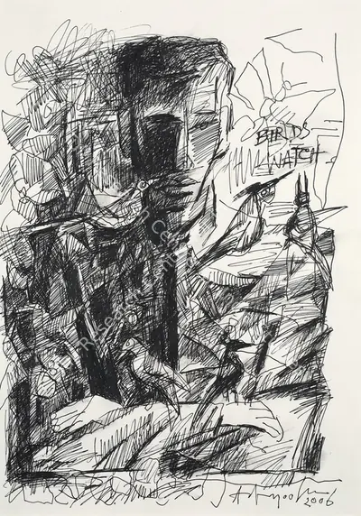 K.M. Adimoolam (Artist), Birds Watch, 2006, Drawing