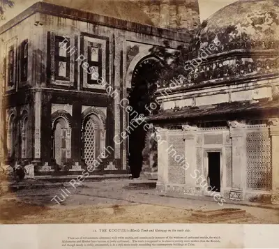 Eugene Clutterbuck Impey (Photographer), The Kootub- Marble tomb and Gateway on the south side, Delhi, 1860, Antiquarian Photograph