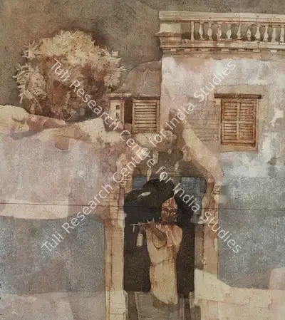 Ganesh Pyne (Artist), Untitled (Krishna with Flute), 1979, Painting