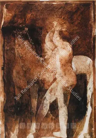Jamil Naqsh (Artist), Nude And Horse, 1994, Painting