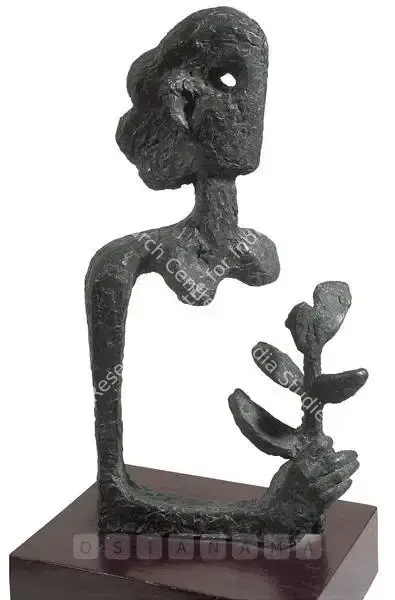 Sankho Chaudhuri (Artist), Women With Flower, 1960, Sculpture