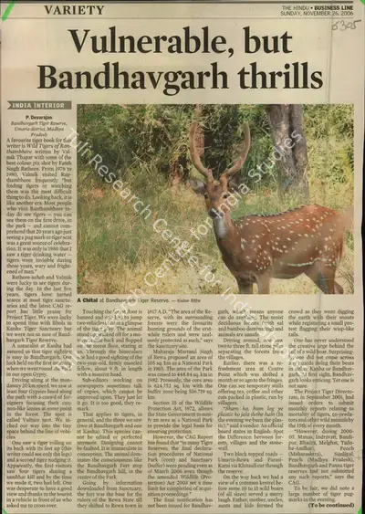 P. Devarajan (Reporter), Vulnerable, but Bandhavgarh thrills, 2006, Newspaper Clipping