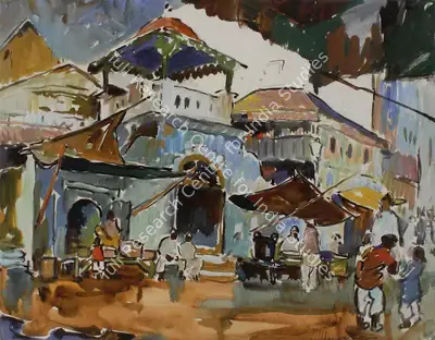 M.F. Husain (Artist), Street Market, 1948, Painting