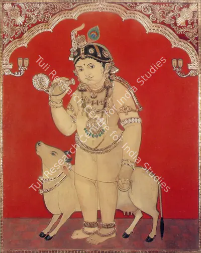 Tanjore School (Artist), Krishna and Nandi, 1910, Painting