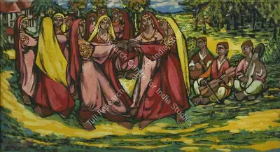 Chittaprosad (Artist). Kashmiri Dancers, 1956 | Painting, AG.Mum/20.12.18, 2018 · Asta Guru