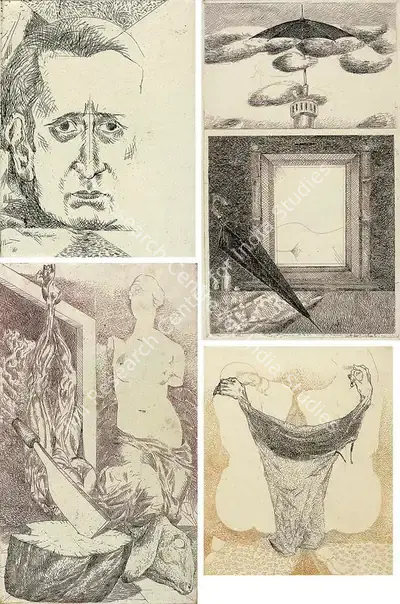 Ramachandran, A. (Artist). The Manto Themes: Portrait Of Sadat Husain. Coloured Etching, 1979 | Graphic Art | FineArts | 00371625