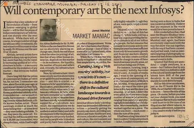 Jamal Mecklal (Writer), Will Contemporary Art be The Next Infosys, 2003, Newspaper Clipping