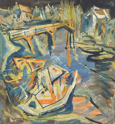 S.H. Raza (Artist), Untitled (Bridge with Boat), 1948, Painting