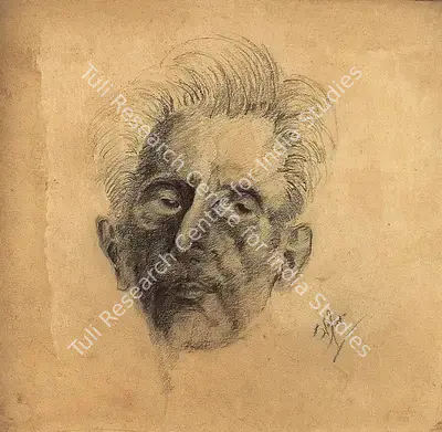 Satish Sinha (Artist), Portrait Of Man, 1949, Drawing
