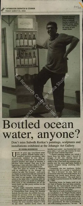Indira Rodericks (Reporter), Bottled Ocean water, any one, 2006, Newspaper Clipping
