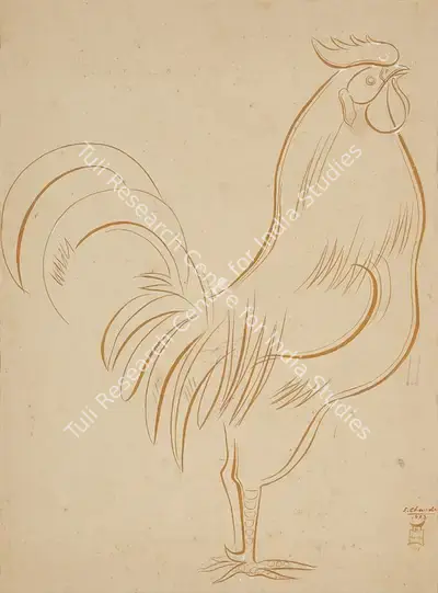 Shiavax Chavda (Artist), Rooster, 1953, Painting