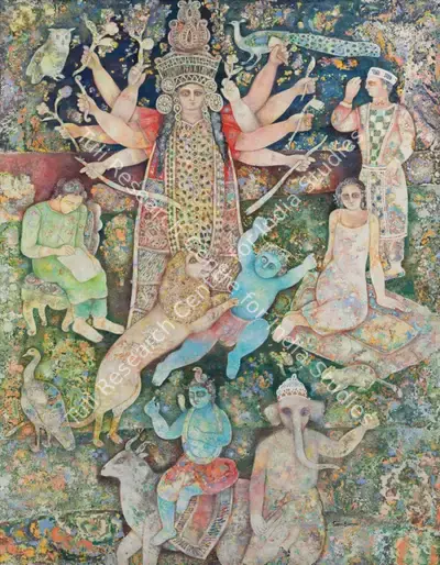 Sakti Burman (Artist), Durga, 1995, Painting