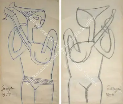 F.N. Souza (Artist), Untitled (Double-Sided), 1950, Drawing