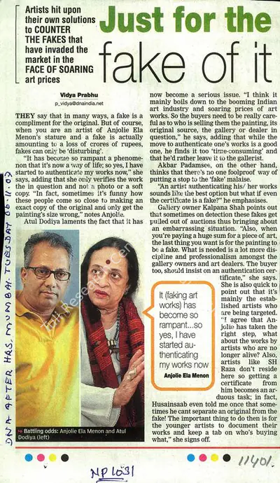 Vidya Prabhu (Writer), Just For The Fake of It, 2007, Newspaper clipping