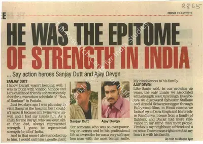Meena Iyer (Writer), He Was The Epitome of Strength in India, 2012, Newspaper Clipping