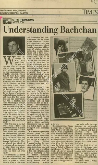 Santosh Desai (Reporter), Understanding Bachchan, 2005, Newspaper Clipping