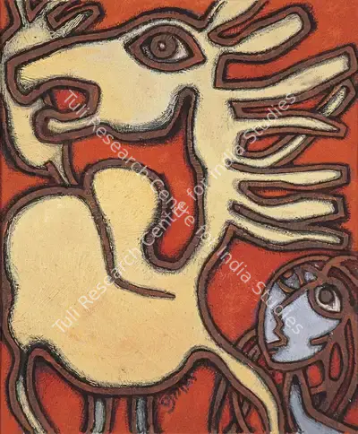 Prokash Karmakar (Artist), Woman with Horse, 1989, Painting