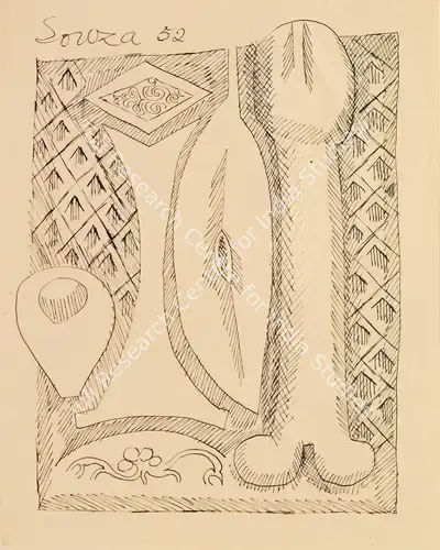 F.N. Souza (Artist), Still Life, 1952, Drawing