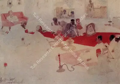 Abanindranath Tagore (Artist), Office of the Zamindar with Portrait of Artist and His Officer in the Typical Locale of Kancharibari, Shahjadpur Series, Painting