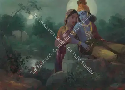 Ustad Allah Bukhsh (Artist), Untitled (The Moonlight Meeting), Painting