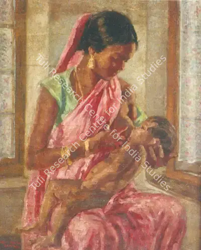 Satish Sinha (Artist), Mother and Child, 1946, Painting
