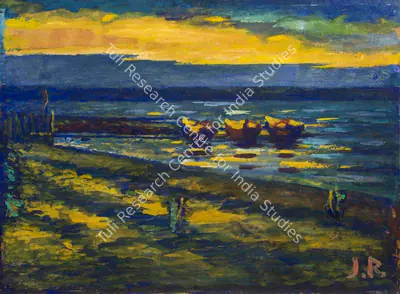 Jamini Roy (Artist), Untitled (Sunset over the Hooghly River), 1930, Painting