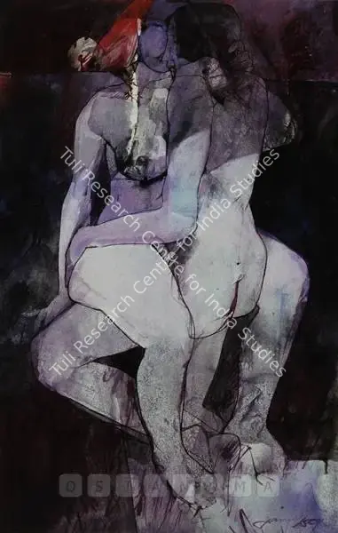 Jamil Naqsh (Artist), A Couple In An Erotic Embrace, Painting