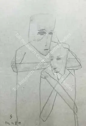 Somnath Hore (Artist), Untitled (Two Figures), 1980, Drawing