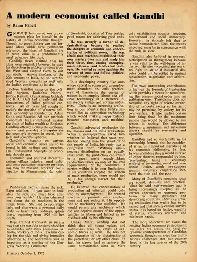 Ramu Pandit (Essayist), A Modern Economist Called Gandhi, 1976, Essay