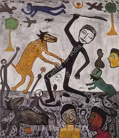 Madhavi Parekh (Artist), The Play, 1994, Painting