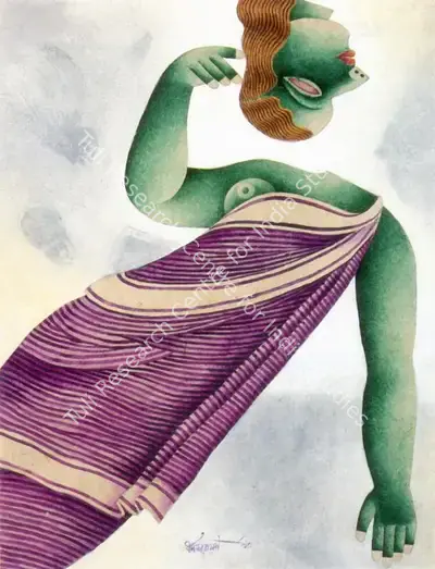 Dharmanarayan Dasgupta (Artist), Split Head, Painting
