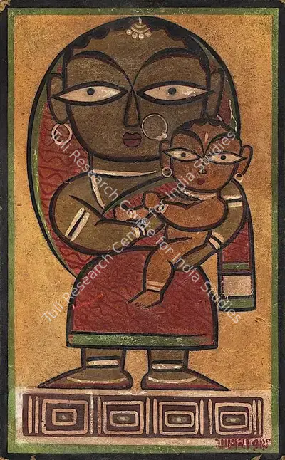 Jamini Roy (Artist), Mother & Child, 1951, Painting