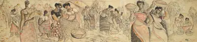 Sadequain (Artist), Untitled (Village Scene), 1950, Drawing