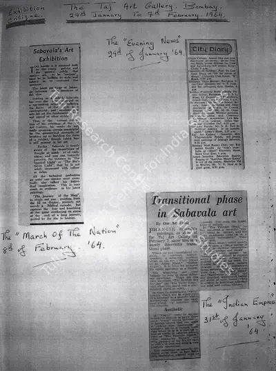 Transitional phase in Sabavala art, 1964, Newspaper Clipping