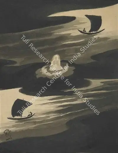 Gaganendranath Tagore (Artist), Epar Ganga Opar Ganga Madhikhane Char Tari Maddhye Base Aachen Shiv Saudagar, 1929, Painting