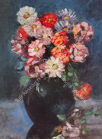 K.H. Ara (Artist), Zinnias, 1940, Painting