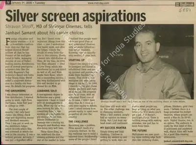 Janhavi Samant (Reporter), Silver Screen Aspirations, 2006, Newspaper Clipping