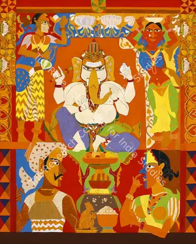 Goud, K. Laxma (Artist). Untitled (Shree Ganesh), 2014 | Painting, AG.Onl/21.08.15, 2015 · Asta Guru