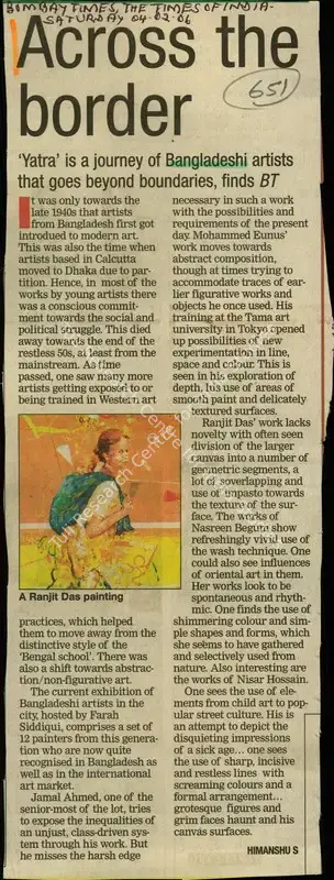 Himanshu S. (Reporter), Across the Border, 2006, Newspaper Clipping