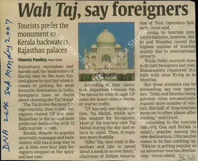 Vineeta Pandey (Reporter), Wah Taj, Say Foreigners, 2007, Newspaper Clipping