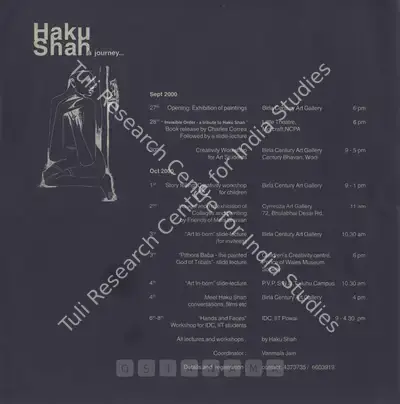 Haku Shah (Artist), A Journey, 2000, Solo Exhibition Invitation