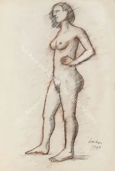 F.N. Souza (Artist), Untitled (Standing Nude), 1950, Painting