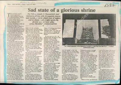 Pradeep Chakravarthy (Reporter), Sad State of a Glorious Shrine, 2003, Newspaper Clipping