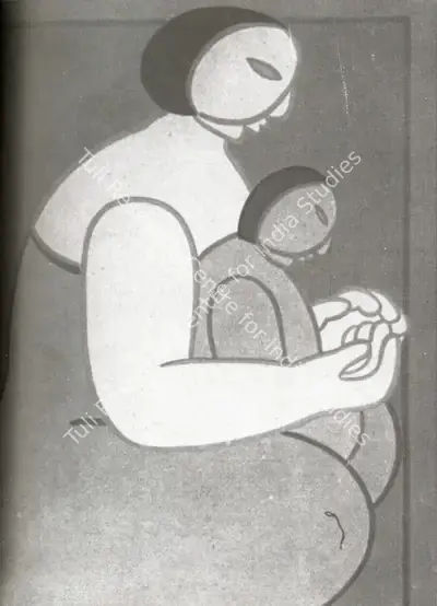 Pran Pal (Artist), Mother and Child, Painting