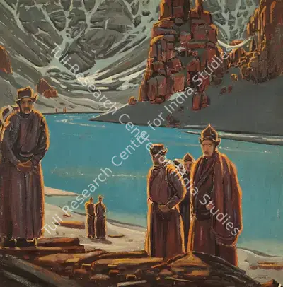 Singh, Serbjeet (Artist). Ladakh V: Lamas And The Indus. Oil on canvas, 1955 | Painting | FineArts | 00574576