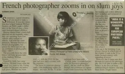 Garima Shah (Reporter), French Photographer Zooms in on Slum Joys, 2009, Newspaper Clipping