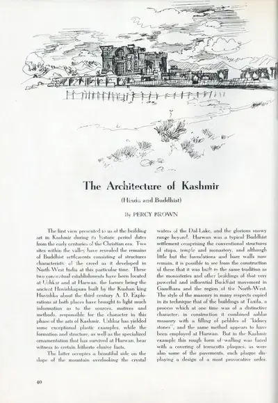 Percy Brown (Essayist), The Architecture of Kashmir, 1955, Essay
