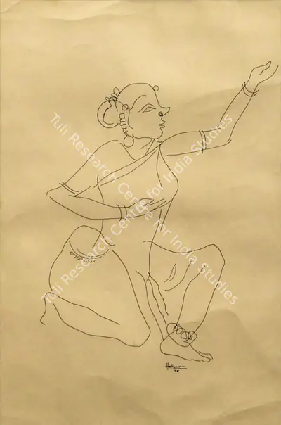 K.K. Hebbar (Artist), Kneeling Figure, 1975, Drawing