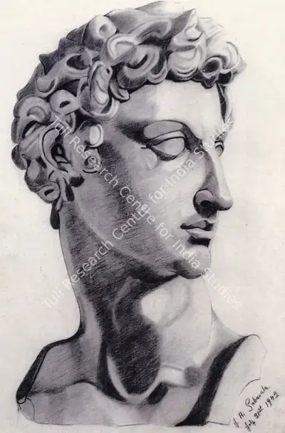 Sabavala, Jehangir (Artist). Plaster Cast. Crayon on Paper, 1942 | The Crucible of Painting | Drawing | FineArts | 00182387